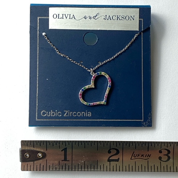 Olivia and Jackson Rainbow Floating Heart Necklace – Cubic Zirconia, Silver NWT - Picture 3 of 3